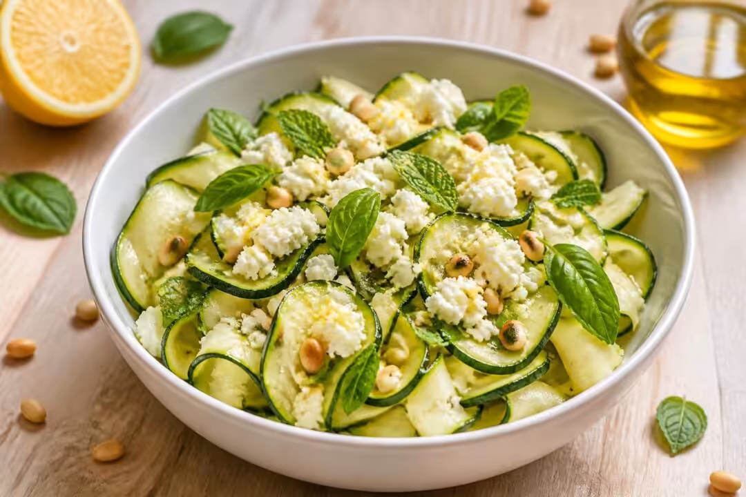 savourez notre salade de courgettes à la feta, une recette fraîche et légère parfaite pour régaler votre palais tout l'été.