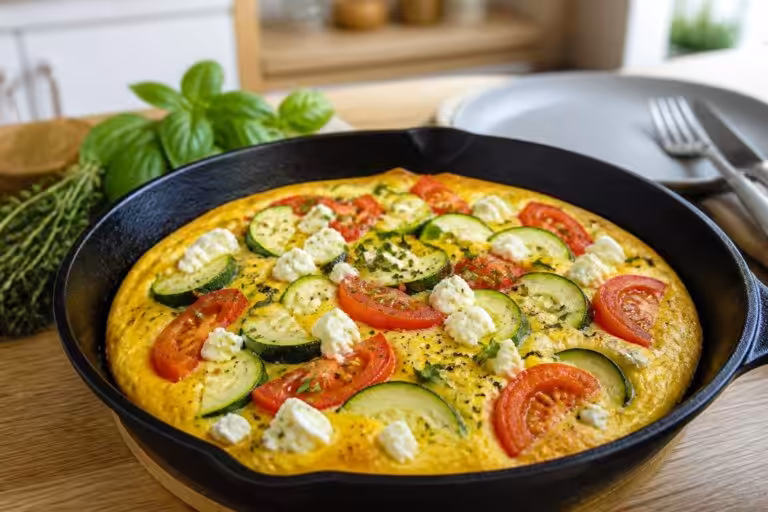 Frittata savoureuse aux courgettes, tomates et feta : la recette express pour un dîner réussi