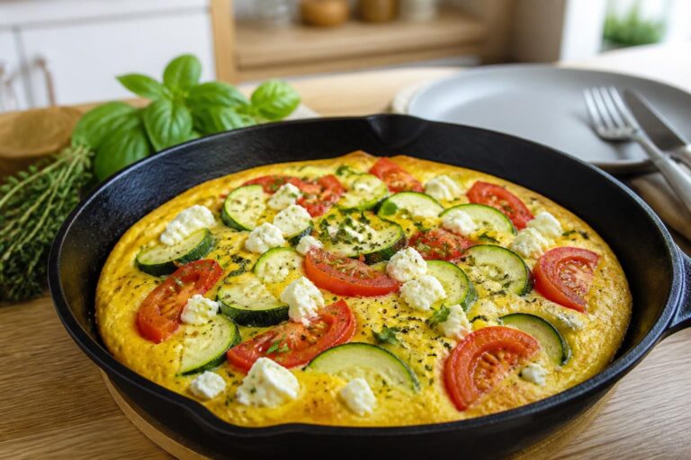 Frittata savoureuse aux courgettes, tomates et feta : la recette express pour un dîner réussi
