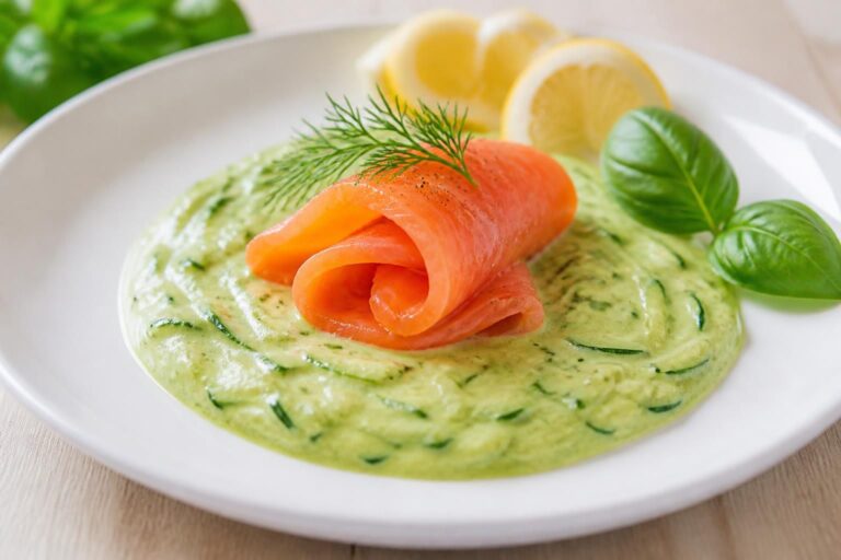 Saumon fumé et sauce légère aux courgettes