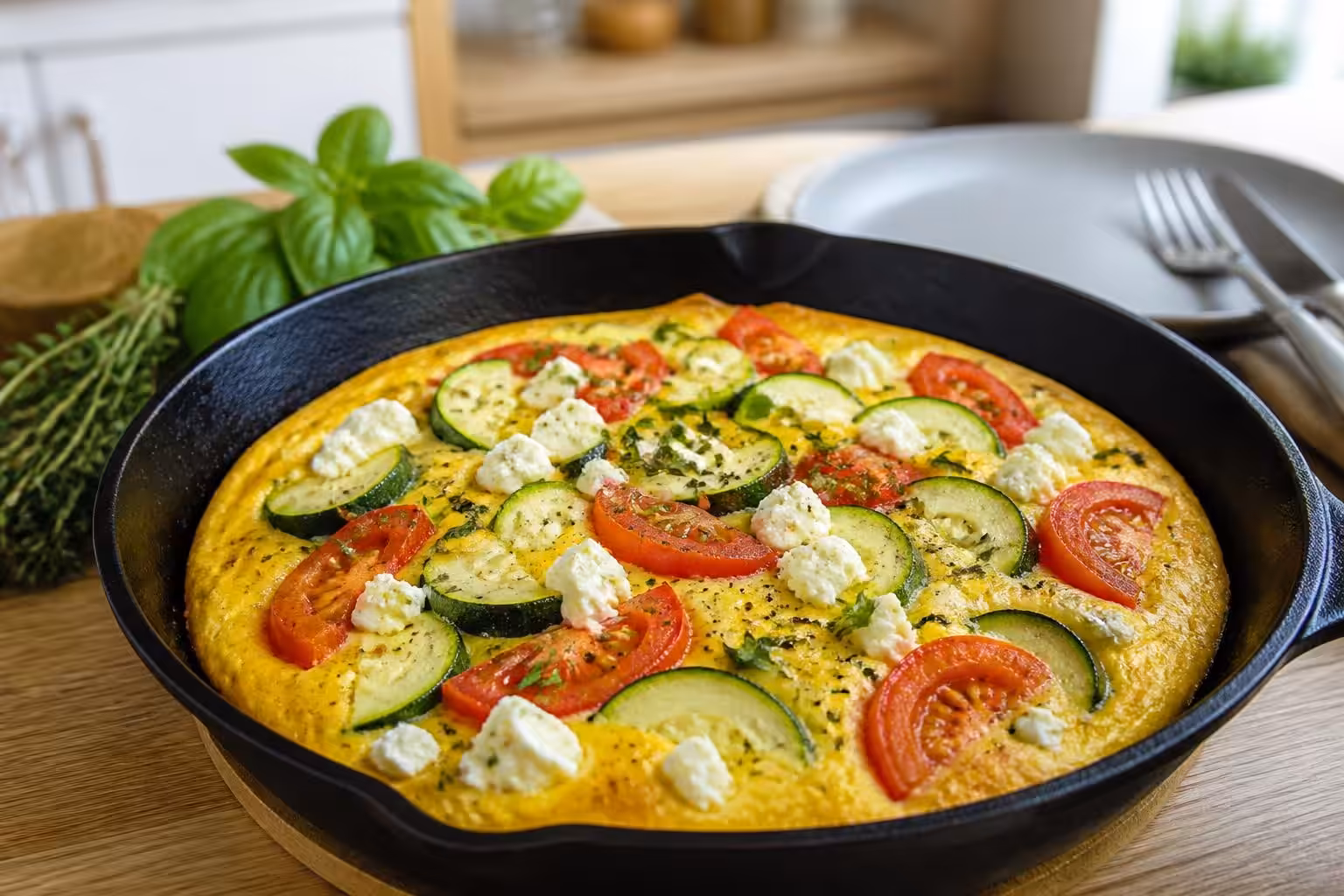 découvrez notre recette express de frittata savoureuse aux courgettes, tomates et feta, idéale pour un dîner rapide et gourmand.