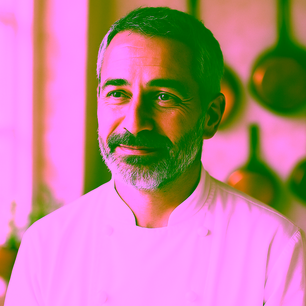 Portrait de chef souriant en cuisine professionnelle